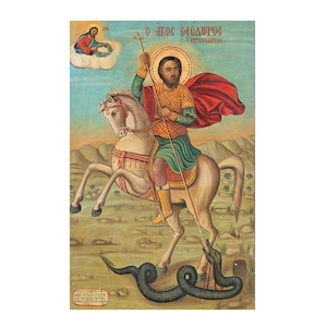 Saint Theodore Stratelates Greek Orthodox Icon, St Theodore the General, Theodore Heraclea, Handmade Orthodox wood Icon