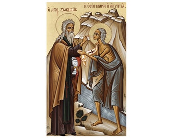 Icône orthodoxe Saint Zosime et Sainte Marie d'Égypte, Icône Saint Zosime, Saint Zosime de Palestine, Sainte Marie d'Égypte, Icône orthodoxe russe