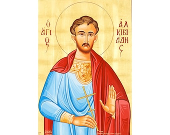 Saint Alkiviades, St Alkiviadis, Orthodox Icon, Christian Wood Wall Art