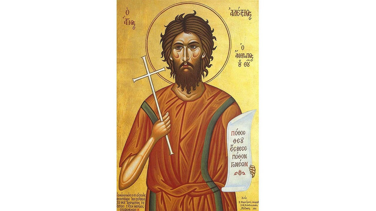 Saint Alexios Man of God, Saint Alexius Greek Orthodox Icon, Prayer Icon, Byzantine Art, Religious wall decor, Handmade Wooden Icon