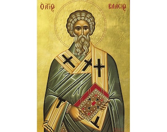 Saint Blaise of Sebaste Orthodox Icon, Saint Blaise of Armenia, Wooden Prayer Icon, Saint Vlasios Icon, Vlasius the Saint of Veterinarians