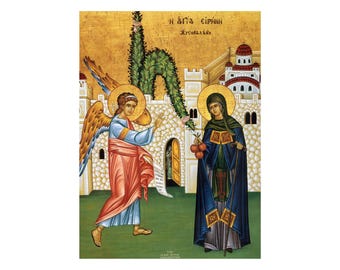 Saint Irene Chrysovalantou Wood Icon, St Irene Prayer Corner art, Greek Orthodox