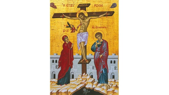 Jesus Crucifixion wood icon, Our Lord Crucified, Christ Crucifix Orthodox Prayer Icon