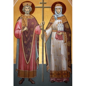 Saint Olga Saint Vladimir Russian Orthodox Icon, Saints Art Olga and Vladimir, Handmade Religious Icons, Prayer Icon, Christian Family Gift