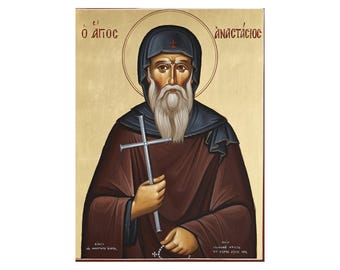 Saint Anastasius wood Icon, St Anasthasius Prayer corner art, Religious Icons