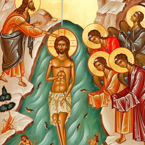 Theophany Icon, The Baptism of Jesus Orthodox Icon, Baptism of Jesus Christ, Christening Gift, Baptism Gift, Traditional Greek Art image 2