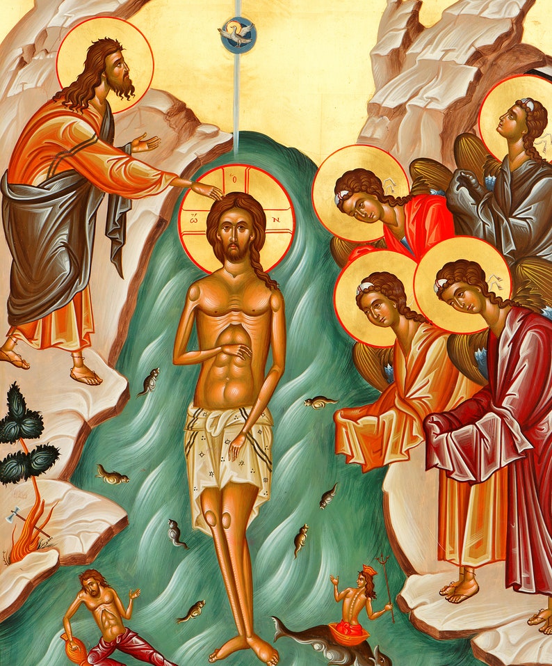 Theophany Icon, The Baptism of Jesus Orthodox Icon, Baptism of Jesus Christ, Christening Gift, Baptism Gift, Traditional Greek Art image 2