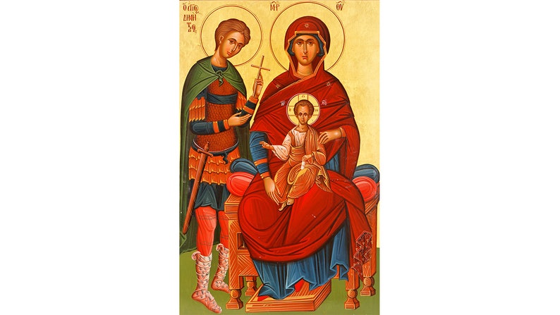 Saint Demetrios With Panagia Virgin Mary With Jesus Icon Etsy