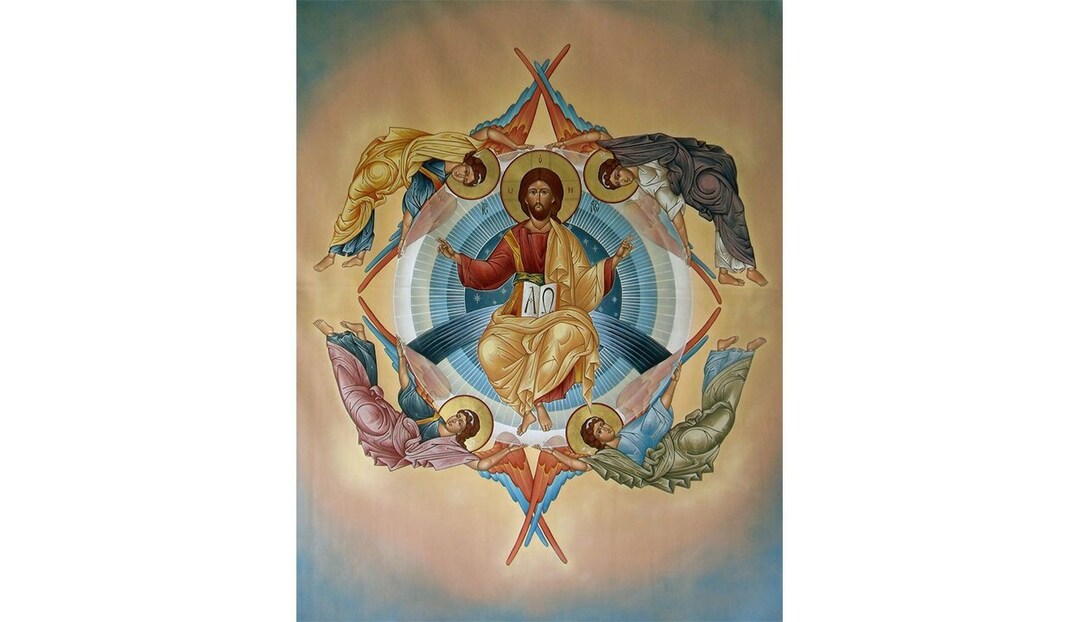 Jesus in Heaven Orthodox Icon, Our God in Glory, Ascension of