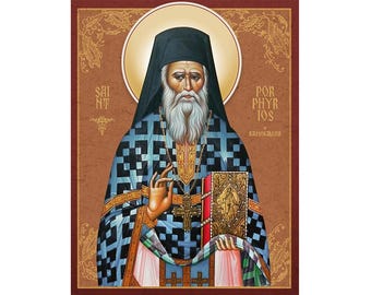 Saint Porphyre Bairaktaris Orthodox Prayer icon, Agios Porfyrios wood icon