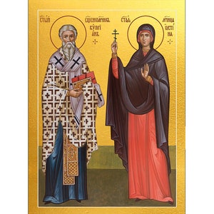 Saint Cyprian and Saint Justina Greek Orthodox Icon, St Cyprian icon, St Justina Icon, Prayer Corner Icon, Handmade Wood Icon