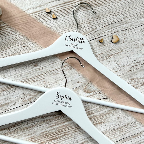 Wedding Hangers, Personalised Hanger for Wedding Day, Engraved Wedding Hangers, Wedding Dress Hanger, Bride, Bridesmaid, Flowergirl Hangers,