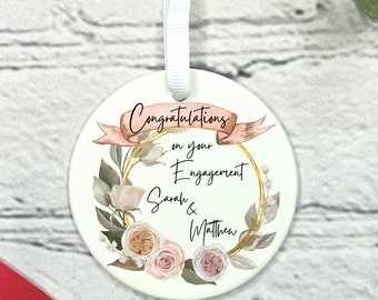 Personalised Engagement Ceramic Ornament Keepsake, Congratulations Gift for newly Engaged, Just Engaged Gifts, Custom Ornament