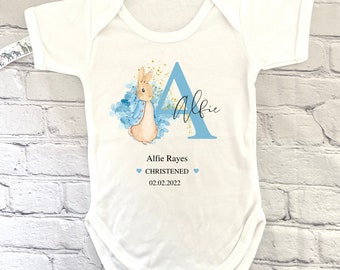 Christening Day Baby Vest, Christening Day  Baby Grow, Christening Day Gift, Bunny Rabbit/Bunny Bunny Baby Grow Christening Gift