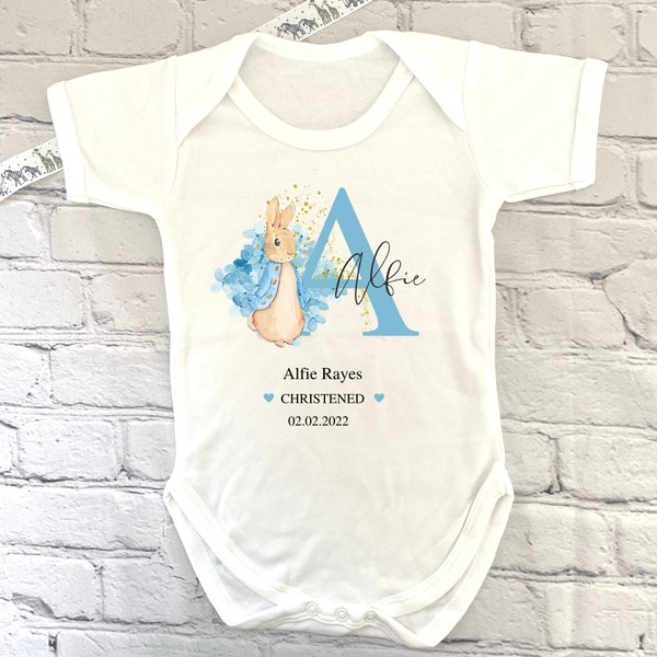 Christening Day Baby Vest, Christening Day  Baby Grow, Christening Day Gift, Bunny Rabbit/Bunny Bunny Baby Grow Christening Gift