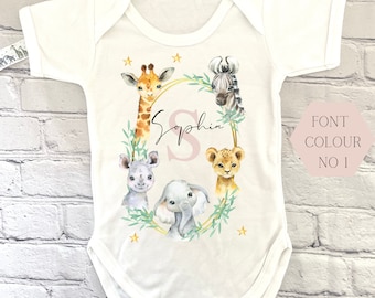 New Baby Baby Grow, Personalised Baby Grow Vest, Gift for a New Baby, Gift for a Baby Girl / Baby Boy, Safari New Baby Gift, Safari Jungle