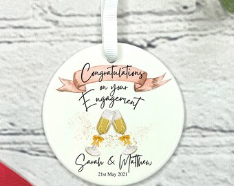 Personalised Engagement Ceramic Ornament Keepsake, Congratulations Gift for newly Engaged, Just Engaged Gifts, Custom Ornament