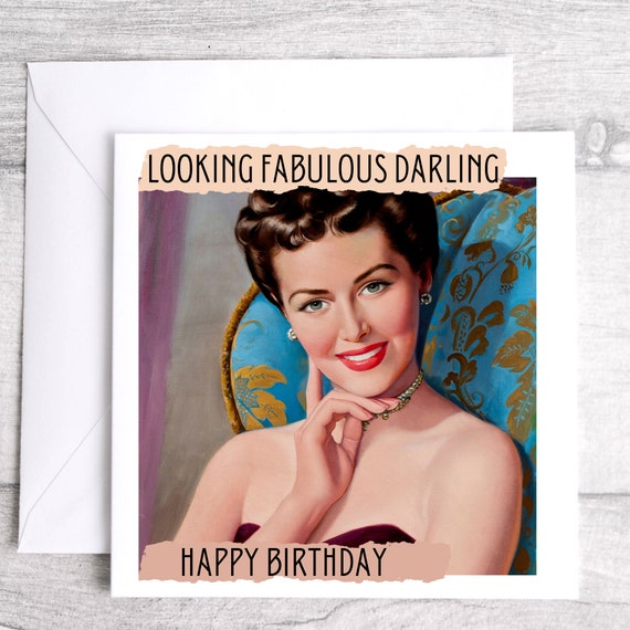 Vintage Happy Birthday Girl Card Wife Girl With A Drink Retro Style