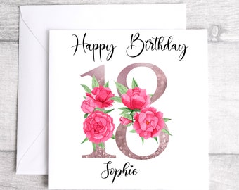 18th Birthday Card - Personalised 18th Birthday Card - Eighteenth Birthday Card - Floral 18th Birthday Card