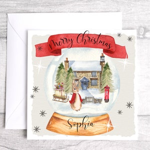 Bunny Rabbit Christmas Card - Personalised Bunny Rabbit Christmas Card - Personalised Christmas Card - Christmas Cottage Snow Globe