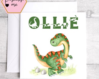 Kids Dinosaur Birthday Card - Dinosaur Birthday Card - Personalised Child's Birthday Card - Personalised Dinosaur Birthday Card