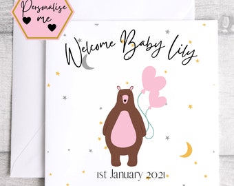 New Baby personalised card - New Baby Card - Personalised New Baby Card - Bear New Baby Card