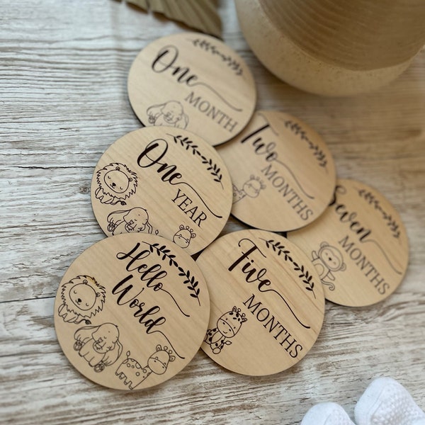 New Baby Wooden Milestone Disk's, Milestone Disk's for New Baby, Safari Jungle Milestone Disk's, Pregnancy Baby Shower Gift, New Baby Gift