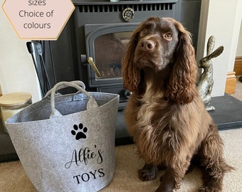 Personalised Dog Toy Basket Gift, Dog toy basket, felt storage basket, Gifts for pets, Puppy gift, Personalised dog gift, New puppy gift