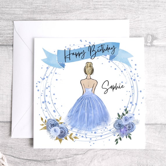 Personalised 21st/16th/18th/12th Any Age Birthday Card - Blue Princess Design
