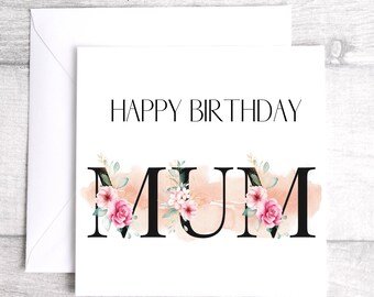 Personalised Mum/Mam/Mummy Birthday Card - Black floral design