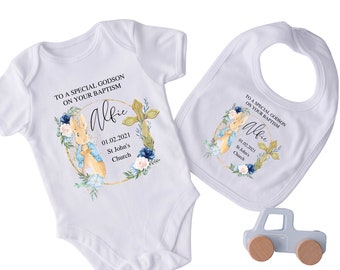 Bunny Rabbit, Bunny Bunny Christening or Baptism Baby Grow and Bib Set, Personalised Christening or Baptism Baby Grow and Bib Set Gift