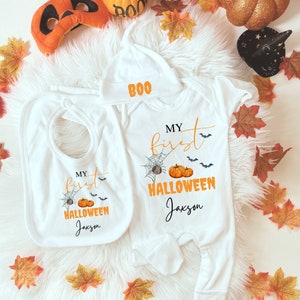 My First Halloween Baby Outfit Set, New Baby Sleeper Suit, Bib and Hat Set, Baby Gift Set for Halloween, My 1st Halloween Gift Set