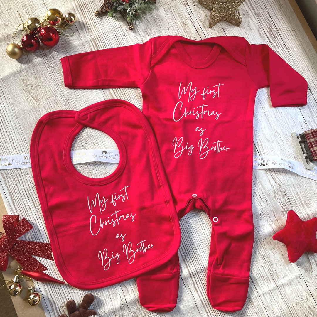 Personalised 1st Christmas as Big Brother/sister Sleeper Bib Set
