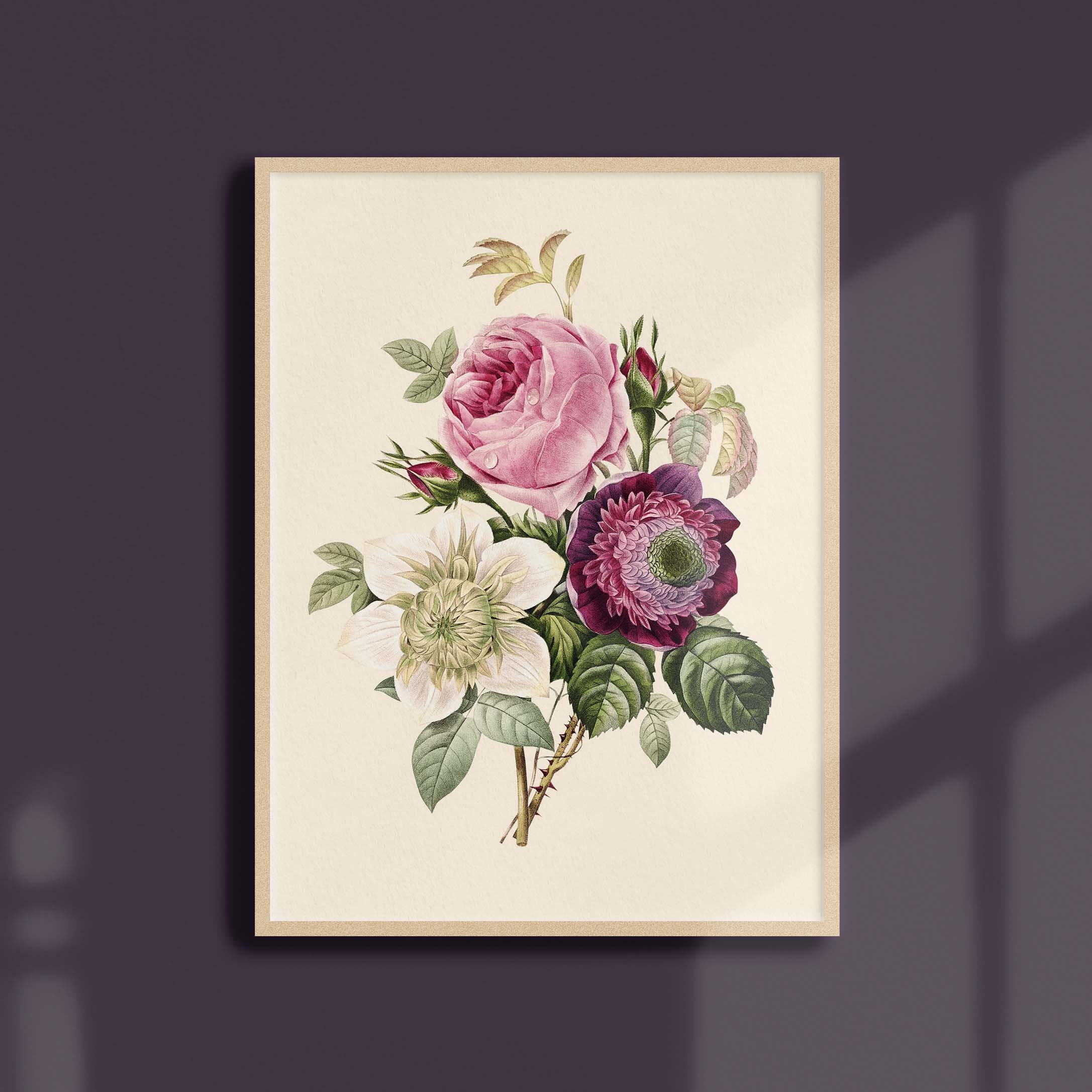 Affiche de Fleurs Vintage - Rose Anémone Clématite