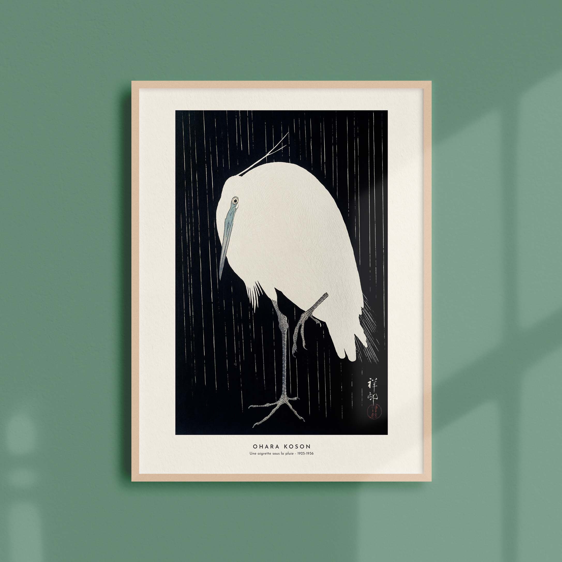 Estampe Japonaise de Ohara Koson - Une Aigrette Sous La Pluie