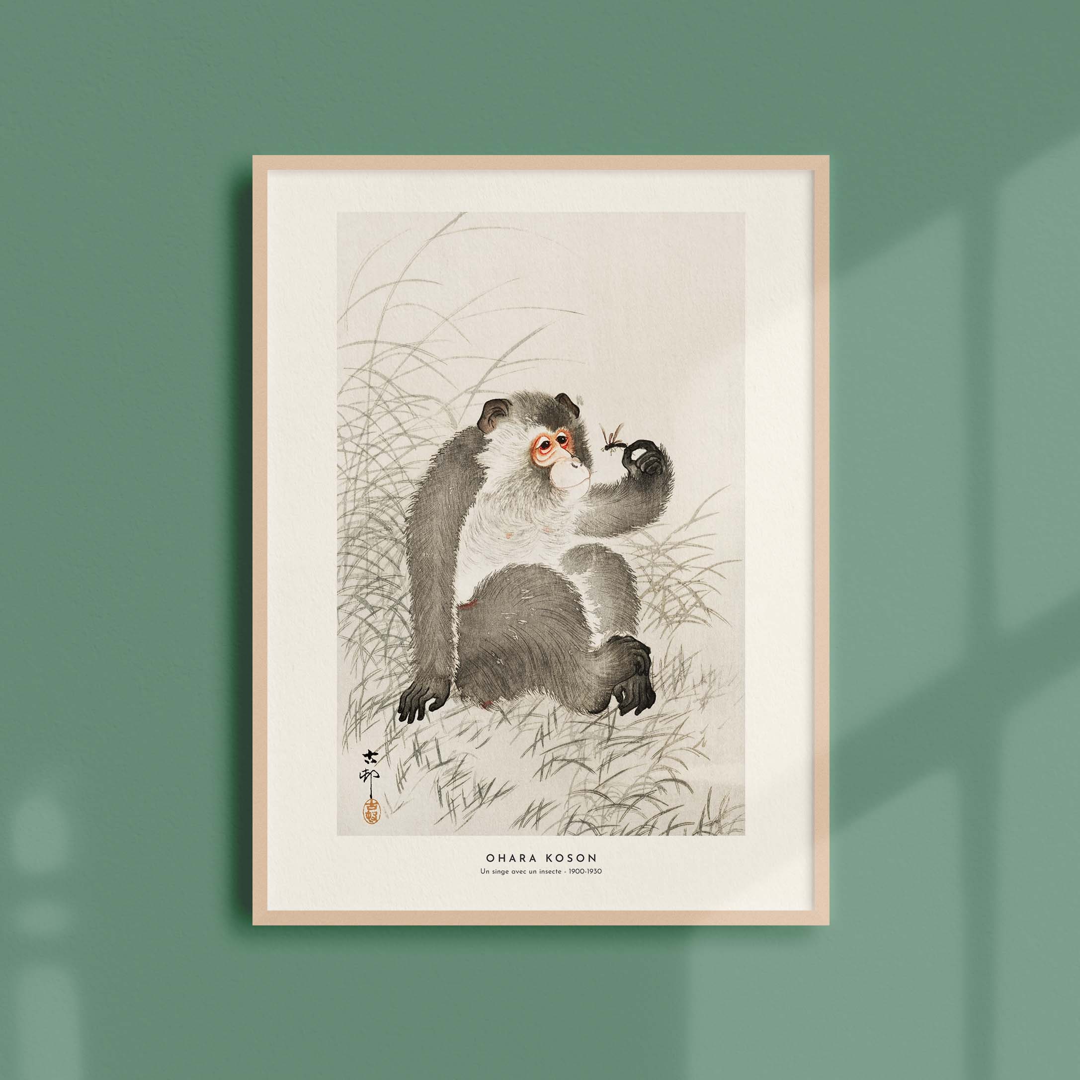 Estampe Japonaise de Ohara Koson - Un Singe avec Un Insecte