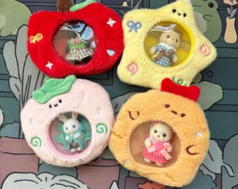 Plush Baby Calico Pouch Keychain | Clear Pouch | Plush Pouch Carrier | Figure Display Keychain Carrier