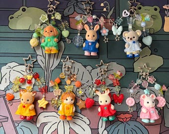 Sylvanian Families Calico Critters Rainy Day Raincoat Keychains Bag Charms
