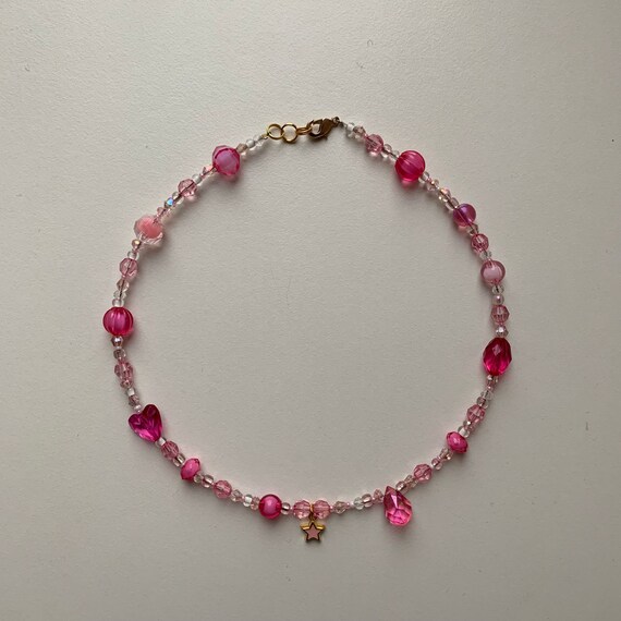 Beaded Necklace Baby Pink Angelcore Jewelry Summer Trends - Etsy