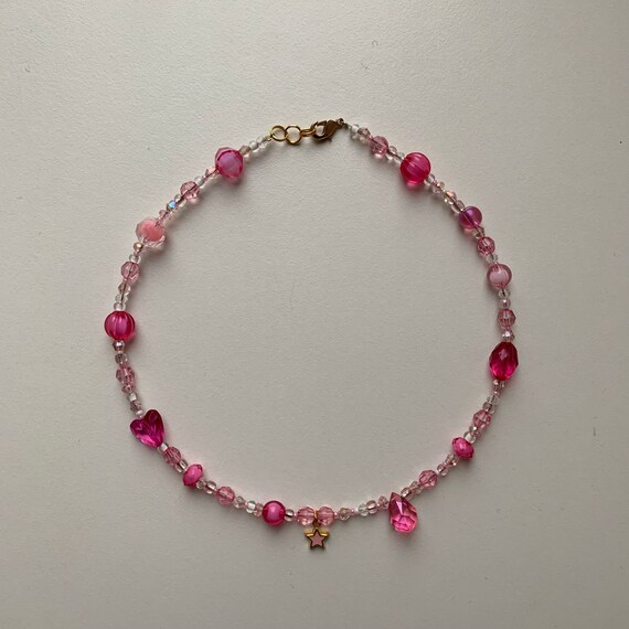 Beaded Necklace Baby Pink Angelcore Jewelry Summer Trends Etsy