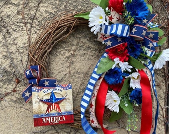 Memorial Day Wreath, Fourth of July Wreath, Summer Patriotic Display, USA Decoration, Freedom Wreath,  Everyday Design, Veterans Day Decor