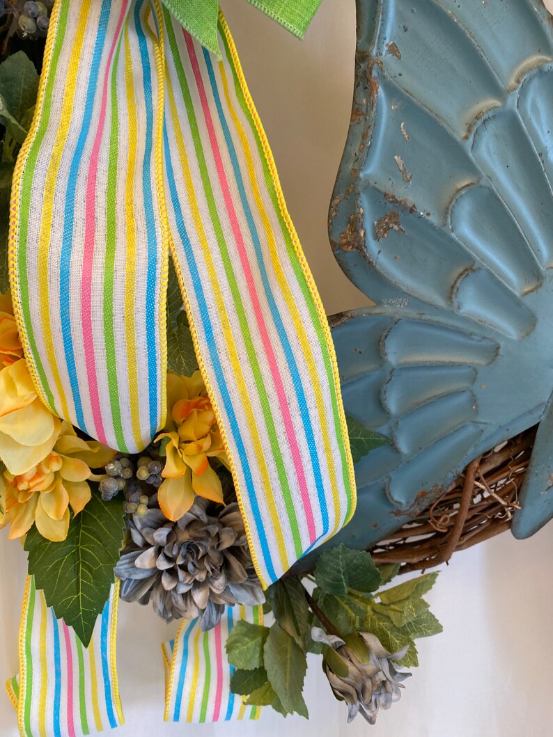 Blue Butterfly Wreath, Summer Butterfly Decor, Front Door Display