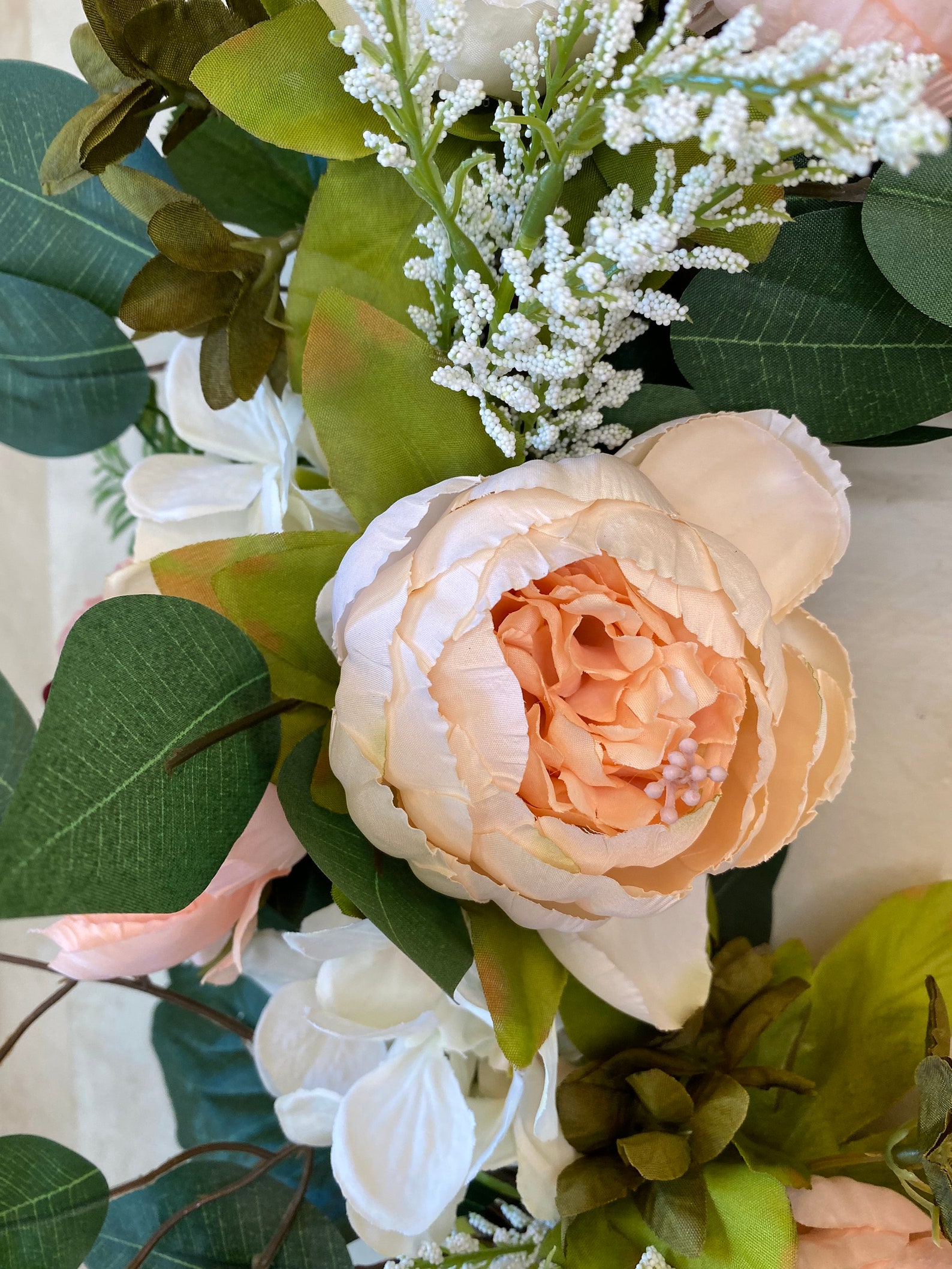Light Pink Cabbage Rose Wreath, Cottage Rose Decoration, Mother’s Day ...