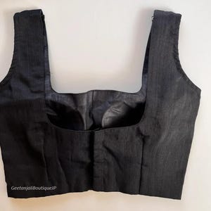 Raw Silk Black Sari Blouse: Sleeveless Bollywood Crop Top