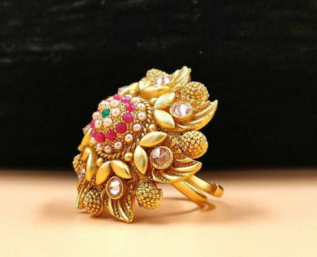 New Rajwadi Look Gold Plated Adjustable Finger Ring, Traditional Ring ...