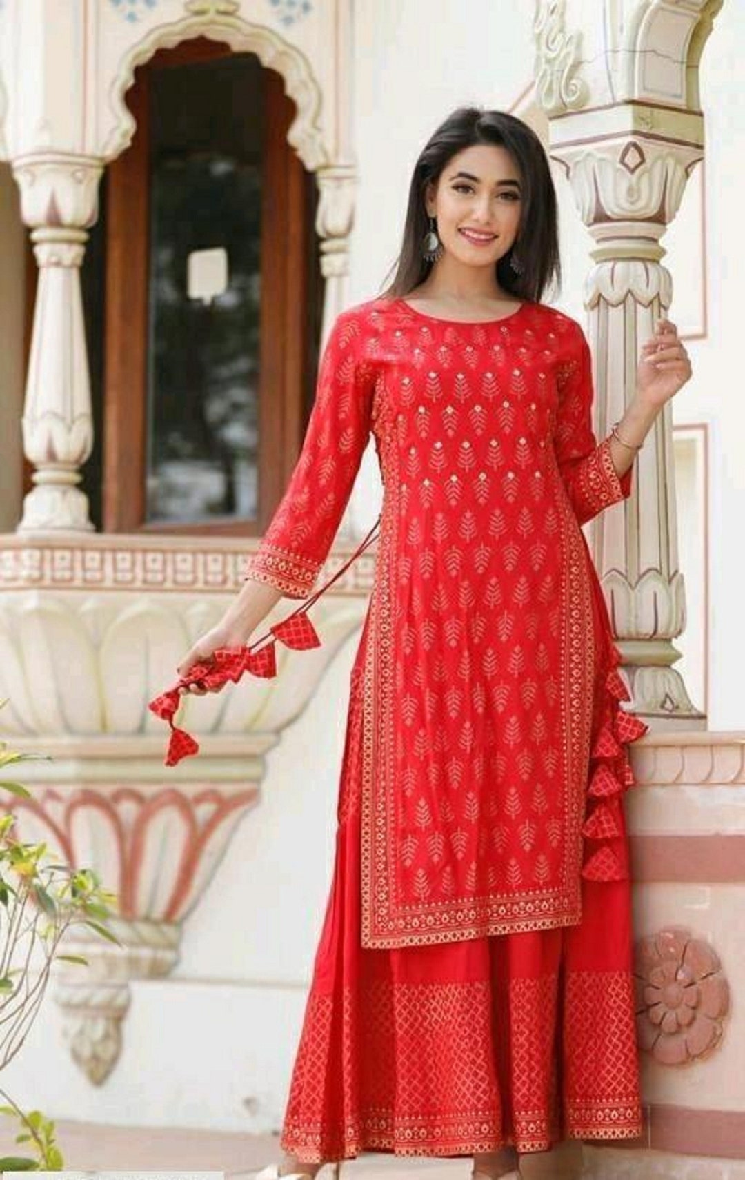 Embroidered Double Layered Kurti: Bollywood Partywear Dress