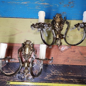 Pair OF French Bronze Wall Lamps Sconces with PRISMS n2