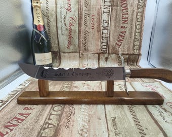 Bottle Champagne Opener Saber Sword, Wood Handle with rack