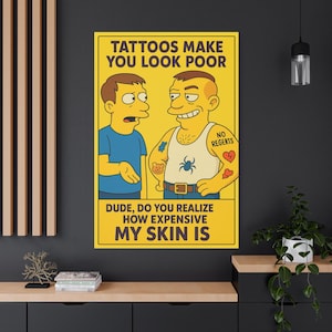 Canvas Wall Art, Tattoo Memes Banner, Funny Tattoo Lover Idea, Stretched Matte Canvas Print, 1 25&quot;, Tattooshop Decor, Tattoostudio Wall