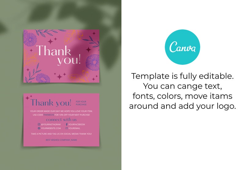 Editable Small Business Thank You Card Template Printable Etsy
